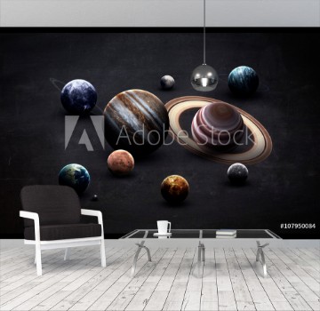 Picture of High resolution images presents planets of the solar system on chalkboard This image elements furnished by NASA